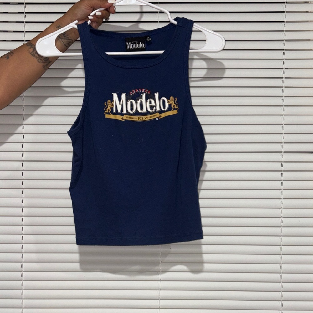 ModelCo Dark Blue Crop Top with Logo